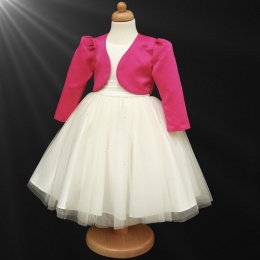 Girls Ivory Diamante Organza Dress with Cerise Bolero Jacket